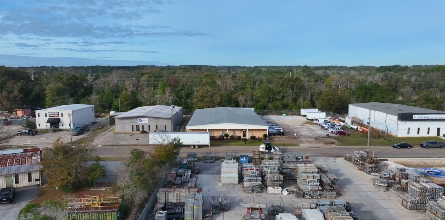 Aerial view of the Greer Enterprises yard and offices in Mobile, Alabama.